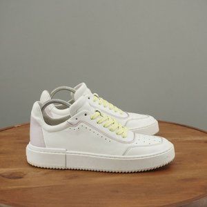 Stuart Weitzman Womens Ryan Sneakers Shoes White Leather Yellow Laces Size 9B